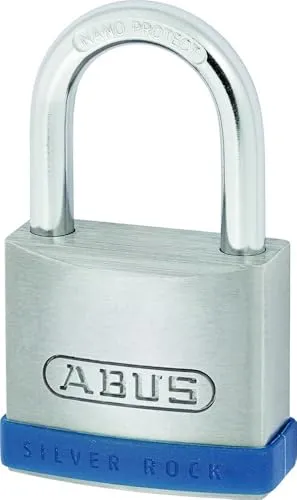 ABUS Vorhängeschloss Silver Rock 5/50 aus massivem Zink - mit Silikon Schutzrahmen - Kellerschloss u. v. m - ABUS-Sicherheitslevel 7 - Blau/Silber