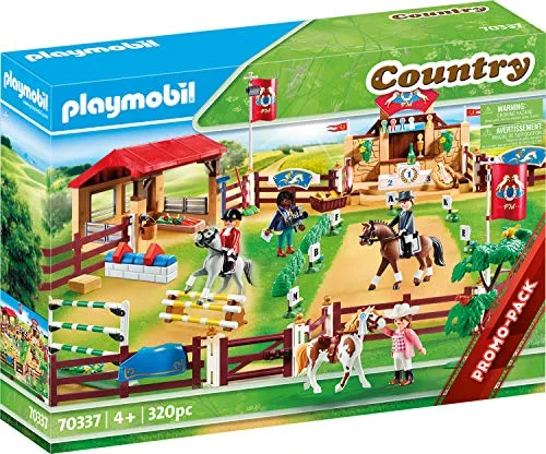PLAYMOBIL Country 70337 Großer Reitturnierplatz - Spielfigur Spielsets für kleine Pferdefans: Großer Reitturnierplatz mit 4 Figuren, 3 Pferden und umfangreichem Zubehör für spannendes Nachspielen, ideal für kreative Rollenspiele.