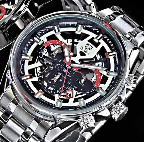 Pierrini Chronograph Herrenuhr – Sportliche Edelstahl-Armbanduhr mit Stoppuhr - Armbanduhren für Herren, robustes Edelstahlarmband mit Butterflyschließe und wasserdicht bis 3 ATM – ideal für den täglichen Einsatz und als Geschenk in edler Box.
