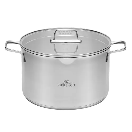 Gerlach 1760 Topf Kochtopf 10 L Induktion Elektroherd Gasherd Keramikherd Ofenfest Spülmaschinenfest Fleischtopf Induktionstopf Durchmesser 28 cm Mit Deckel Aus Gehärtetem Glas Ambiente