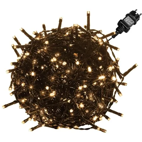 VOLTRONIC LED Lichterkette, IP44, Modell- und Farbwahl, 100 LEDs, Grünes Kabel, warmweiß