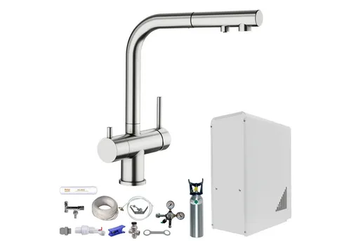 BieTal Wassersprudler Tafelwassergerät BieTal® BT-10U Sprudelwasser Zapfstelle Komplett Set, (Set, 2kg CO2 Flasche-tlg., 3-Wege Blanco Fontas Edelstahl ausziehbar 1-leitig), Sprudelwasseranlage Trinkwasser Wasserspender