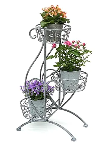 DanDiBo Blumentreppe Metall Grau 75 cm - Blumentreppe aus stabilem Metall mit 3 Ablagen, ideal für Pflanzen und Dekoration. Klappbare Ablagen bieten Flexibilität und schaffen ein stilvolles Ambiente.