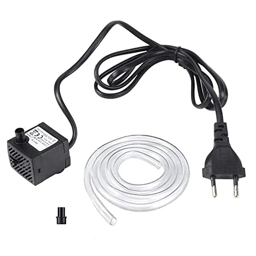Submersible pump, mini ultra quiet water pump, mini motor water pump, with 2 nozzles, 2 suction cups and 50cm hose for aquariums, fountains, spout, fish tanks, safe, energy-saving, durable, 3W (EU)