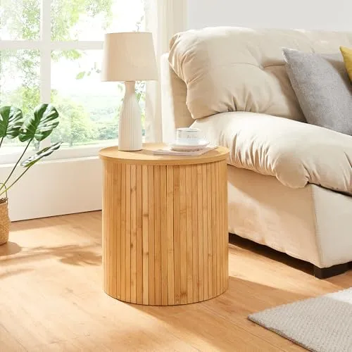 [en.casa] Beistelltisch Ledepid - Eleganter Nachttisch und Sofatisch - Beistelltisch fürs Wohnzimmer mit natürlichem Bambusdesign und praktischem Überstand, ideal für stilvolle Deko und einfache Reinigung.