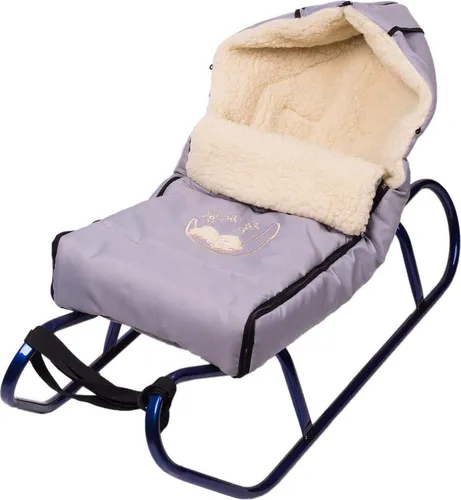 Holzschlitten Kinderschlitten aus Buchenholz mit Rückenlehne und Winterfußsack