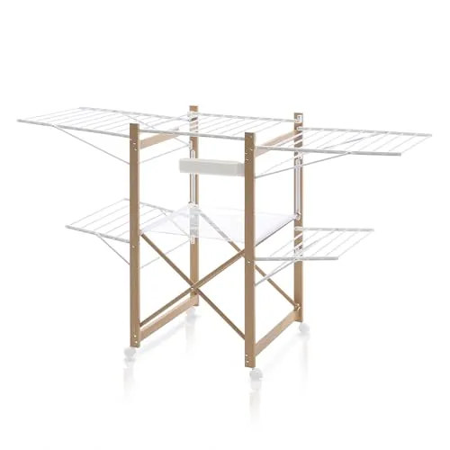 Meisterhome® Wäscheständer Standtrockner 30m - Platzsparend und vielseitig - Wäscheständer mit 30m Trockenlänge, ideal für große Wäschemengen und platzsparend zusammenklappbar. Robuste Konstruktion mit Holzoptik für geruchfreie Trocknung.