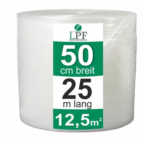 LPF dieLUFTPOLSTERFOLIE Schutzfolie Luftpolsterfolie Breite 50cm x Länge 25m Noppenfolie Rolle