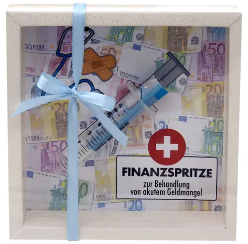 ZauberDeko Geschenkbox Finanzspritze für Geldgeschenke - Aufbewahrungsbox für Geldgeschenke, witzige Verpackung in Form einer Spritze, ideal für Geburtstage und besondere Anlässe, handgefertigt in Deutschland.