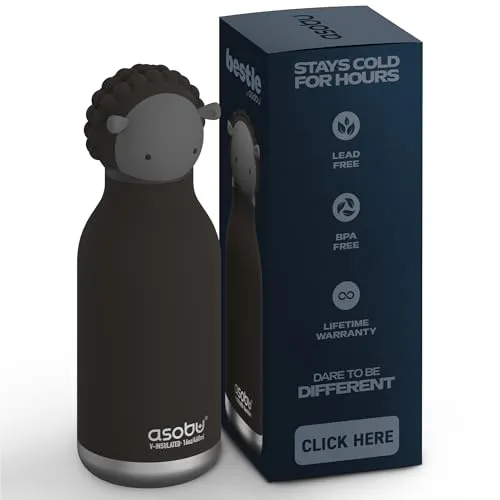 ASOBU Kindertrinkflasche BESTIE mit Strohhalm 460ml - Schwarz - Praktische Kindertrinkflasche aus Edelstahl mit Soft-Touch Beschichtung. Ideal für unterwegs, leicht zu reinigen und mit einem praktischen Strohhalm ausgestattet.