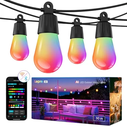 Lepro ZB1 AI LED Lichterkette Außen 30m – Smarte RGB+Warmweiß Lichter mit App-Steuerung