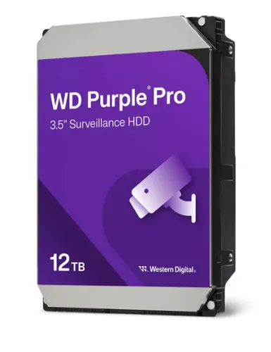 WD Purple Pro 12TB Festplatte - Optimiert für Videoanalyse - Festplatte für intelligente Videosysteme mit 12 TB Kapazität, unterstützt bis zu 32 KI-Streams und bietet hohe Belastbarkeit für zuverlässige Videoaufzeichnung.