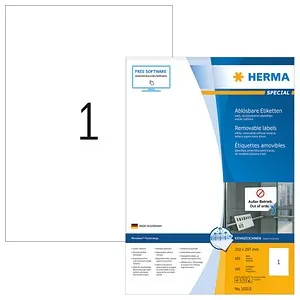 Herma Movables 10315 Etiketten weiß 210 x 297mm, 100 Stück - Etiketten für Kopierer, Laser- und Inkjetdrucker, selbstklebend und ablösbar. Mit Free-to-move-Beschichtung für rückstandsloses Abziehen und Wiederverwendbarkeit. 100% recyclingfähig.