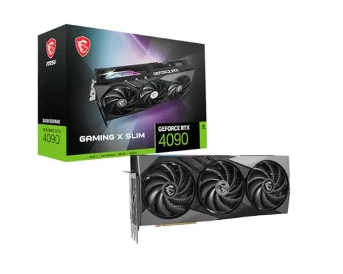 MSI GeForce RTX 4090 GAMING X SLIM 24G - Hochleistungs-Grafikkarte - Grafikkarten: Die MSI GeForce RTX 4090 mit 24GB GDDR6X Speicher bietet herausragende Grafikleistung, unterstützt Ray Tracing und hat ein effizientes Triple-Fan-Kühlsystem für optimales Gaming.