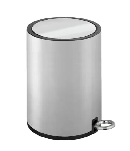 WENKO Kosmetikeimer Mod. Monza 3 Liter - Edelstahl Treteimer mit Easy-Close Absenkautomatik, integrierter Müllbeutelhalter und elegantes Design