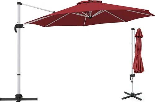 COSTWAY Sonnenschirm Ø 330 cm Ampelschirm mit Kurbel Rot