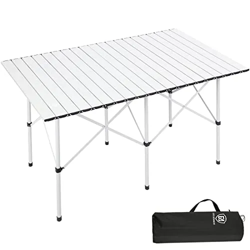 EVER ADVANCED Campingtisch Klappbar 116X70CM für 4-6 Personen Klapptisch 80KG Belastbar, Aluminium Tischplatte, Falttisch mit Tragetasche für Camping Picknick Garten Balkon, Weiß