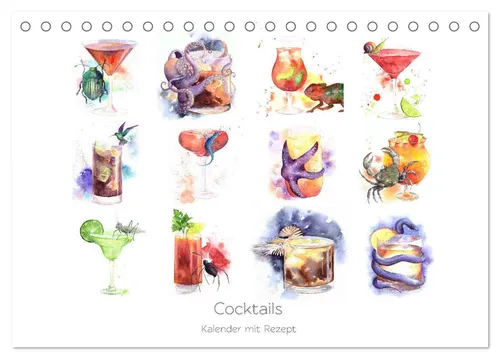 CALVENDO Wandkalender Cocktails Kalender mit Rezept (Tischkalender 2026 DIN A5 quer), CALVEN