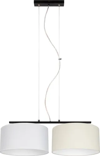Pendelleuchte Esszimmer Birno - 70 cm Hängelampe in Schwarz, Weiß & Ecru - Moderne Pendelleuchte für Esszimmer und Wohnzimmer, blendarm mit elegantem Stoffschirm und idealer Lichtverteilung.