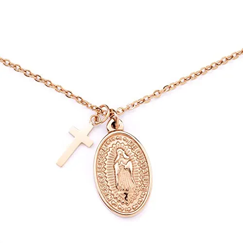 Heideman Halskette Alterum Damen - Edelstahl in Gold, Silber & Roségold mit Madonna und Kreuz Anhänger - 45cm - Elegante Halskette aus hochwertigem Edelstahl, hypoallergen und ideal für empfindliche Haut. Perfekt als Geschenk in stilvoller Box, geeignet für jeden Anlass und für Frauen, die ihren individuellen Stil unterstreichen möchten.