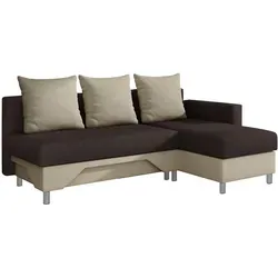 Mirjan24 Ecksofa in Braun-Beige, 4-Sitzer mit Ottomane rechts, L-Form - Geräumiges Ecksofa (215x133 cm) mit Schlaffunktion und zwei Bettkästen für zusätzlichen Stauraum. Ideal für gemütliche Abende im Wohnzimmer.