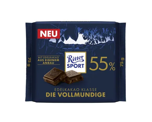 Ritter SPORT Schokolade, Ritter Sport Die Vollmundige Edel-Halbbitter-Schokolade Packung 75g