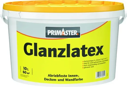 Primaster Glanzlatex glänzend 10 L weiß - Wandfarbe in strahlendem Weiß, langlebig und leicht zu verarbeiten für ein perfektes Finish in jedem Raum.