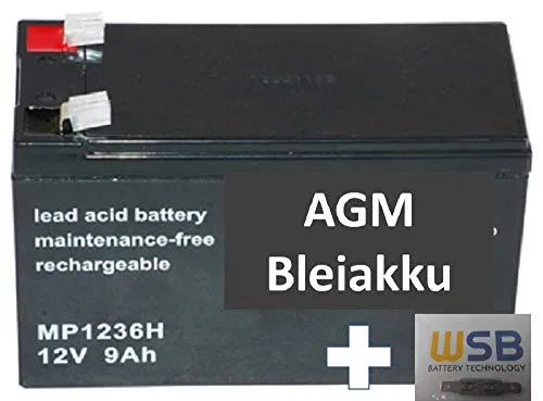 AGM 12V / 9Ah Blei-Akku MP1236H Hochstrom Akku, Faston 6,3mm inkl. 2X Anschluß-Adapter, kompatibel NPW45-12, HR1234WF2, UP-RW1245P1, WP1236W