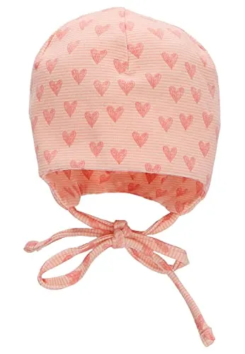 Sterntaler Mädchen Beanie Mütze - Herzen Design, Babymütze aus Baumwolle Mit Bindeband - Rosa, Größe 35