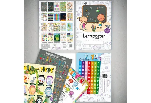 Sunnywall Poster Lernposter Set + Bonus, Grundschule Lesen Schreiben ABC Rechnen, (Set), Designt & hergestellt in Deutschland