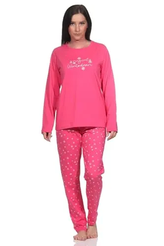 Normann Damen Schlafanzug lang in Eiskristall Optik, pink, Größe 40-42 - ELEGANTE EISKRISTALL OPTIK: Stilvoller langarm Damen Pyjama aus weicher Baumwolle für höchsten Komfort. Ideal für entspannte Nächte. Vertraute Markenqualität von Normann, bekannt für hochwertige Nachtwäsche.
