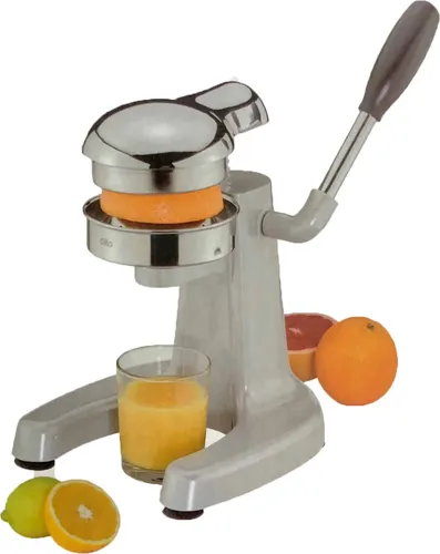 Profi-Saftpresse 309812 Positano Silber - Entsafter mit hervorragender Hebelwirkung und stabilem Standfuß, ideal für müheloses Pressen. Edelstahlkomponenten sind spülmaschinenfest und sorgen für einfache Reinigung.