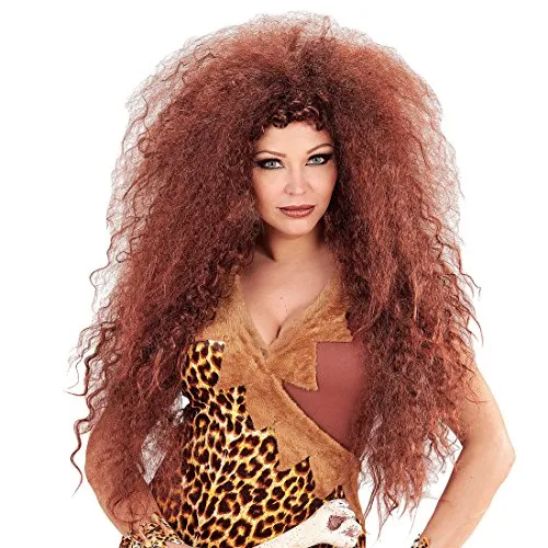 Amakando Neandertaler Damenperücke Steinzeit Braune Hexenperücke lang Höhlenfrau Faschingsperücke Langhaarperücke Hexe Zauberin Damen Kostüm Accessoires Wilma Feuerstein Perücke