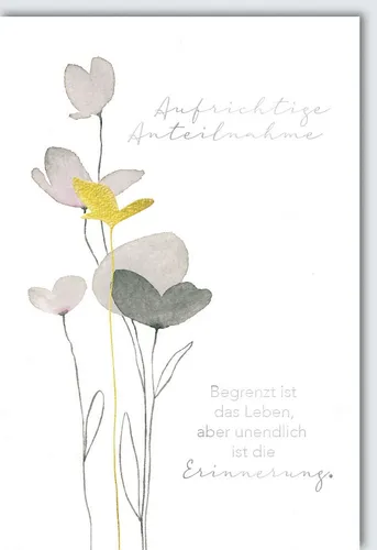Trauer Beileid Kondolenzkarte mit Umschlag Aquarell-Blumen