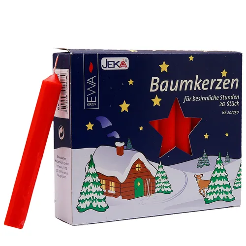 Baumkerzen 20er rot Pyramide - Set mit 20 roten Baumkerzen, ideal für festliche Dekorationen und stimmungsvolle Beleuchtung in der Weihnachtszeit.