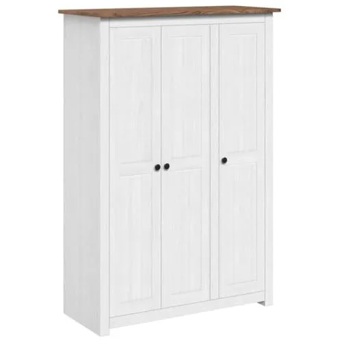 vidaXL Kleiderschrank 3-Türig Weiß - Kleiderschrank aus robustem Kiefernholz mit 3 Türen, 4 Ablagen und großer Kleiderstange – ideal für platzsparende Organisation in jedem Schlafzimmer.