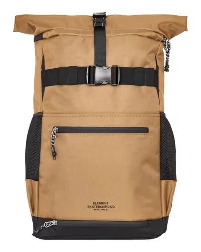 Element Ground Skate Roll Top Rucksack Braun - Schulrucksack mit Roll-Top und ergonomischen, gepolsterten Gurten. Hergestellt aus 100% GRS-recyceltem Polyester, wasserabweisend und mit viel Stauraum für Skateboard und Laptop.