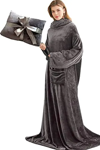 Kuscheldecke mit Ärmeln und Taschen - Dunkelgrau 150x200 cm - Wohn- & Kuscheldecken mit praktischen Taschen und Ärmeln für ultimativen Komfort. Ideal als Geschenk für Frauen und perfekt für gemütliche Abende zu Hause.