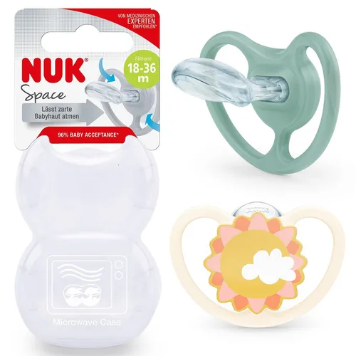 NUK Space Schnuller 2 Stück BPA-frei Silikon 18-36 Monate Zebra & Sonne