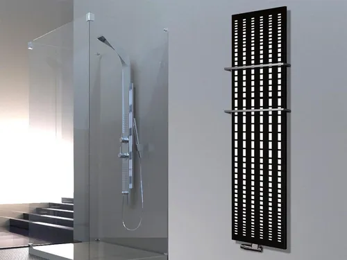 Szagato Badheizkörper Design broken Mirror 3 – 180 x 47 cm, 1118 Watt, schwarz - Hochwertiger Badheizkörper aus mattiertem Edelstahl mit edlem Design. Inklusive 2 Handtuchhaltern, ideal für schnelle Erwärmung und effiziente Nutzung. Made in Germany, 5 Jahre Garantie.