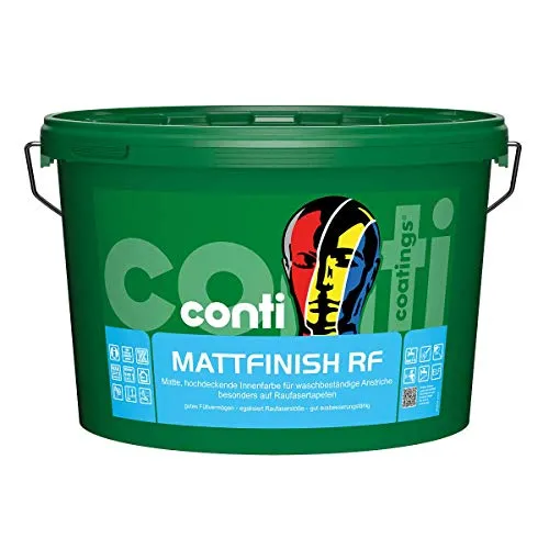 Conti MattFinish RF Wohnraumfarbe 12,5 Liter Weiß - Hochwertige Wand- und Deckenfarbe für Raufaser, mit hoher Deckkraft und spritz- sowie geruchsarmer Verarbeitung. Ideal für ein perfektes Raumklima.
