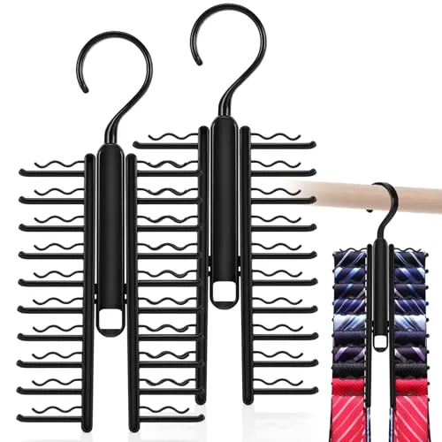 Stück Verstellbarer Krawattenhalter mit Rutschfestem Clip, Krawattenbügel Organizer für Krawatten, Gürtel, Schals, 360-Grad-Drehung, Schwarz 2