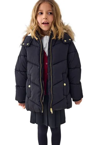 Produktbild NEXT Mädchen Wasserabweisende Steppjacke mit Kunstfellbesatz Schwarz 104