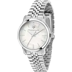 MASERATI EPOCA R8853118521 Damenarmbanduhr - Elegante Silber/Weiß - Damenuhren mit 34mm Durchmesser, Quarzwerk und 10 ATM wasserdicht. Perfekt für stilbewusste Frauen, die Eleganz und Funktionalität schätzen.