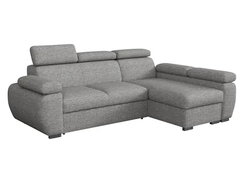 Mirjan24 Ecksofa Boston Mini, Eckcouch mit Schlaffunktion und Bettkasten, Polsterecke mit Einstellbare Kopfstützen, L-Sofa, Polstergarnitur, Wohnlandschaft (Aragon 90, Seite: Rechts, 2r+LC)