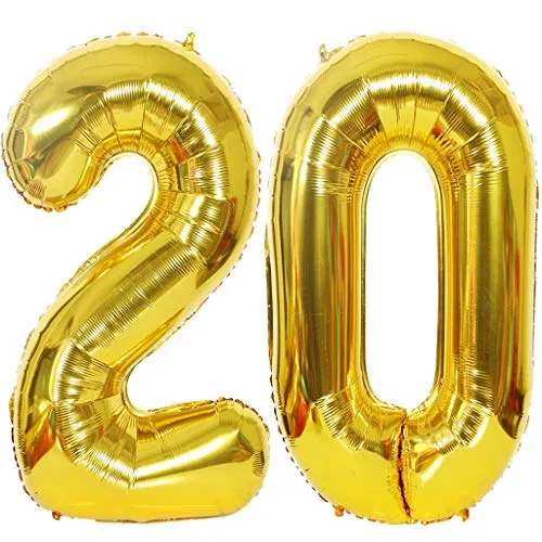 Luftballon 20 Gold, Helium Ballon 20 Goldene 20 Luftballon Geburtstag 20 Jahre, 20 Luftballon Zahl Gold, Riesen Folienballon XXL Ballon Zahlen 20 für Geburtstag Hochzeit Jubiläum Party Deko