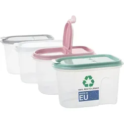 Vorratsdosen Set 4-teilig transparent, Klappdeckel, stapelbar, ideal für Küche - Bunt