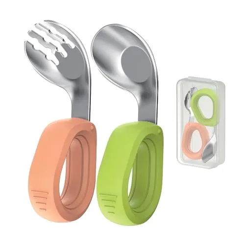 Edelstahl Kinderbesteck Set - Beikost Baby Besteck mit Aufbewahrungsbox - Löffel und Gabel aus langlebigem Edelstahl, ideal für die Beikosteinführung. Ergonomischer Griff für kleine Hände, perfekt für selbstständiges Essen.