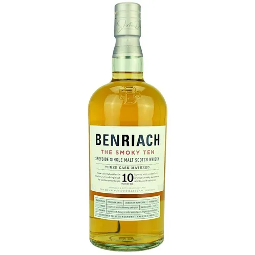 BENRIACH The Smoky Ten - Single Malt Whisky 0.7L - Whisky mit Geschenkverpackung, vereint rauchige Aromen mit fruchtigen Noten und Eiche – ideal für Whisky-Liebhaber und als besonderes Geschenk.