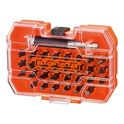 Black+Decker Bitset A7228 für Schraub- & Montagearbeiten (31-teilig, 30x Schraubendreher Bits 25mm, magnetischer Bithalter, in praktischer Aufbewahrungsbox, vielseitig einsetzbar), orange